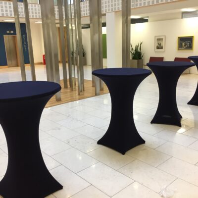 High Bar Tables with Navy Spandex